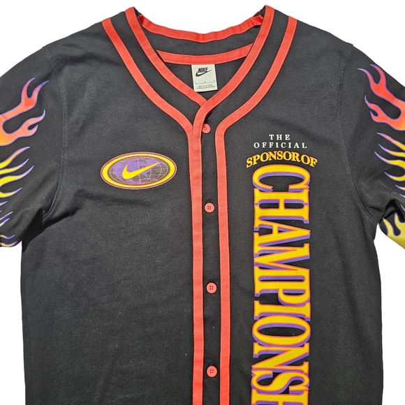Nike Baseball Button Shirt Flames Championship Men's Large DV9642-010 Black red - Picture 4 of 11